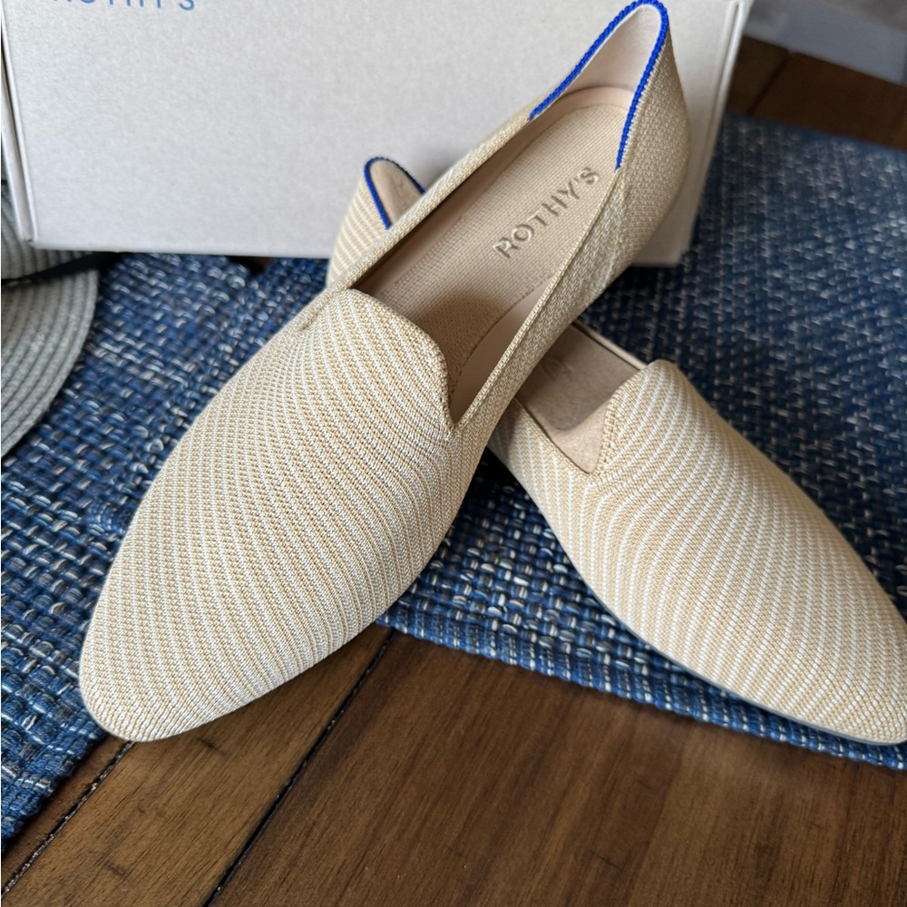Rothy's Tan Loafers Elegant Slip-On Flats, Almonds Style .